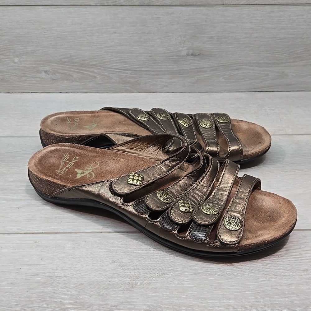 Dansko Women's Janie MetallicBronze Hook&loop S lide Sandals Shoes Sz 41/11-11.5